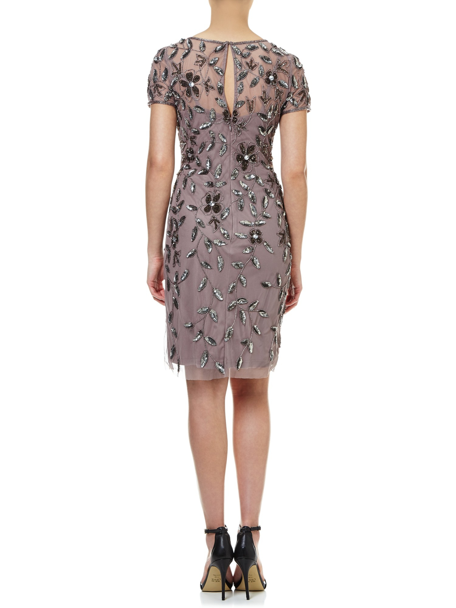 Adrianna Papell Tulle Short Sleeve Beaded Cocktail Dress Lyst