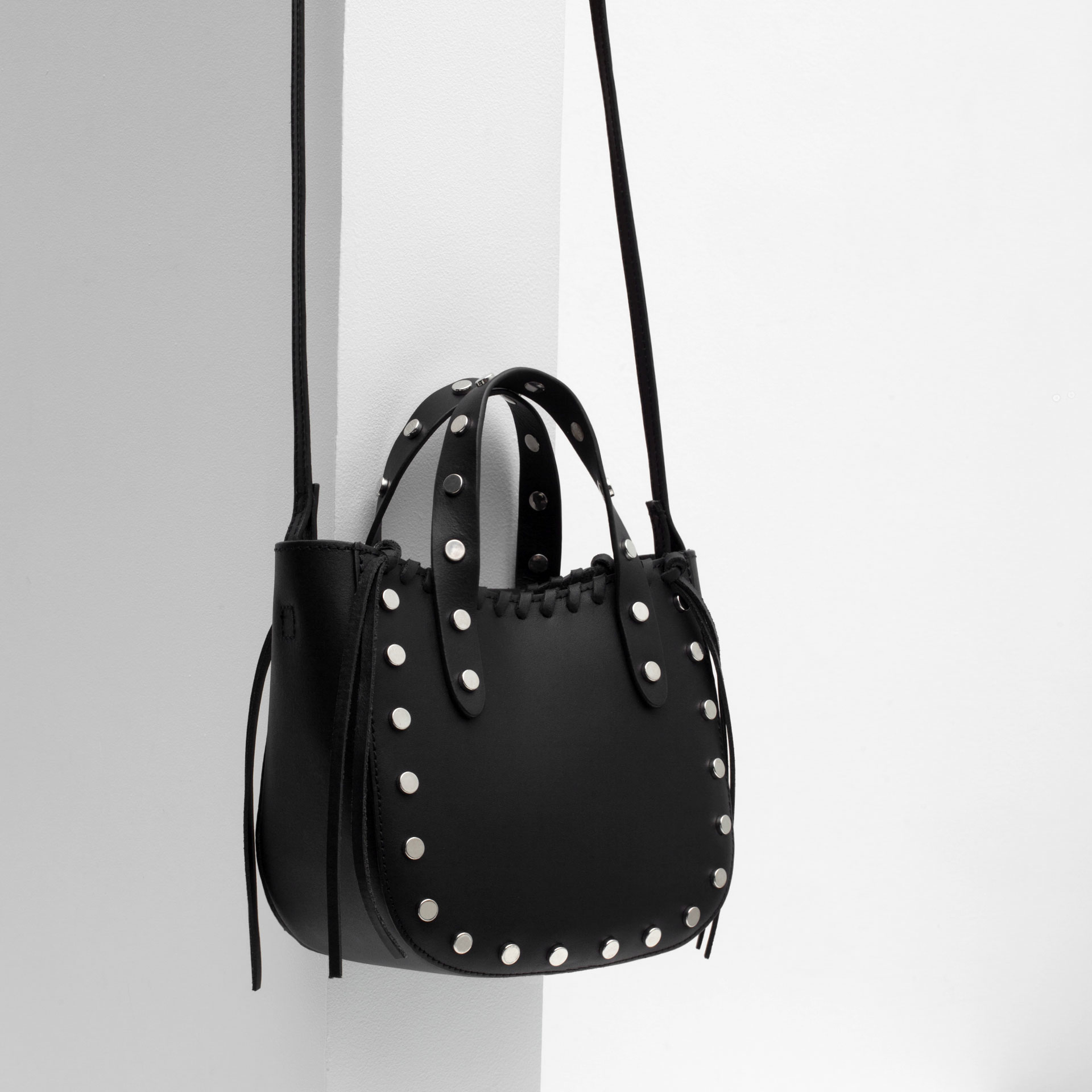 Zara Mini Leather Tote With Studs in Black Lyst