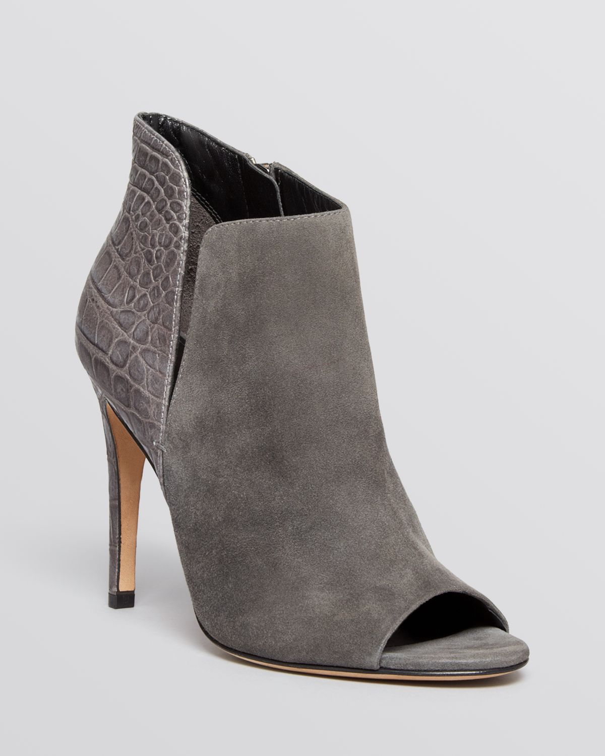 open toe gray booties