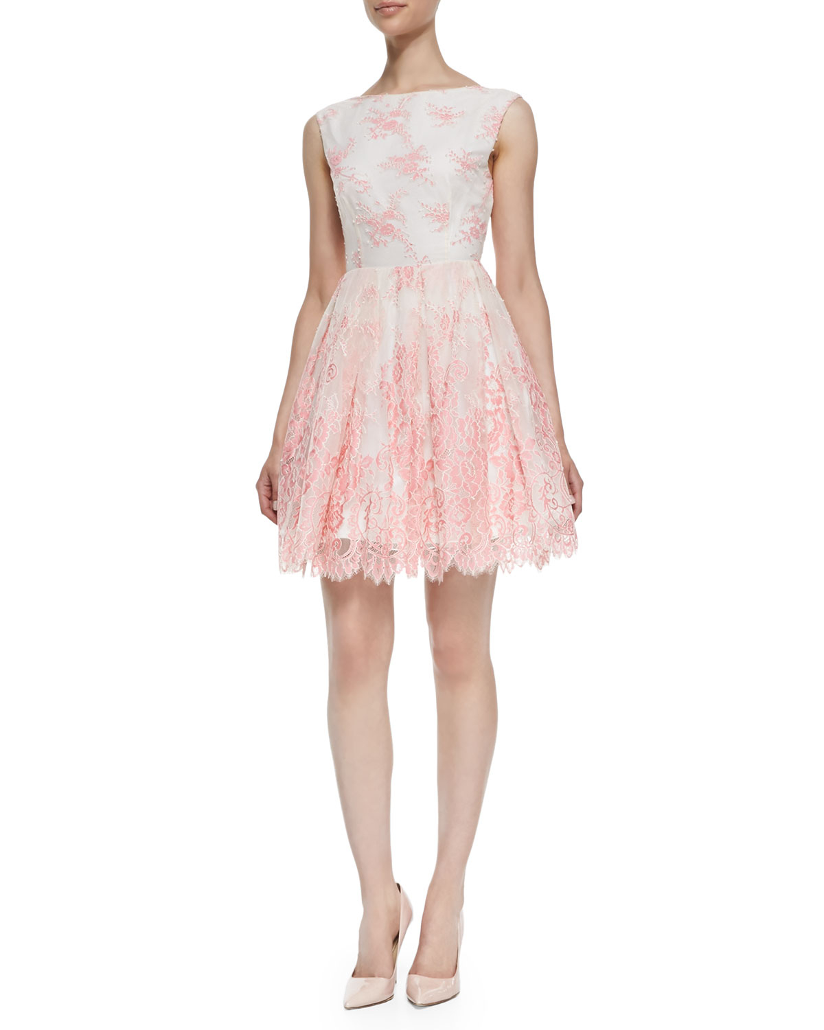 Alice + Olivia Alice Olivia Fila Lace-overlay Sleeveless Dress in Pink ... -   Alice and Olivia lace dress