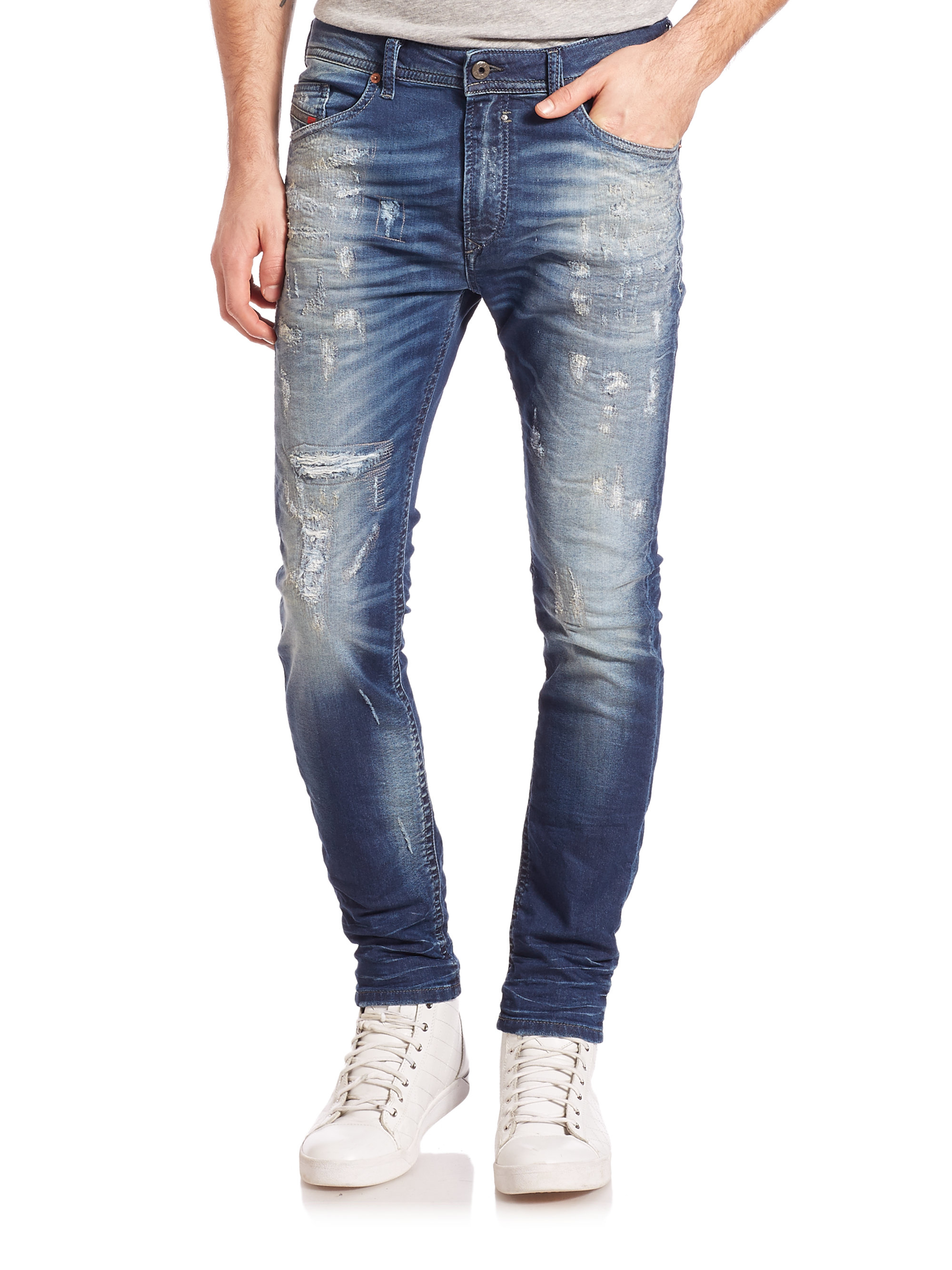 DIESEL Spender Distressed Skinny Jeans in Blue for Men - Lyst