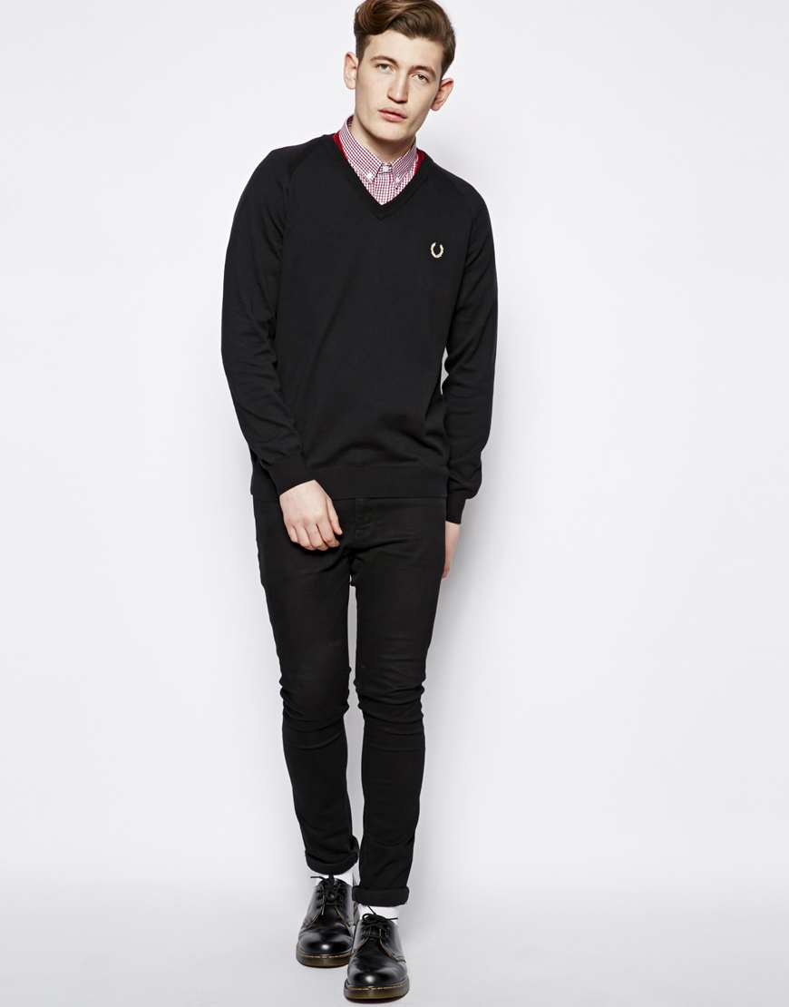fred perry black v neck jumper