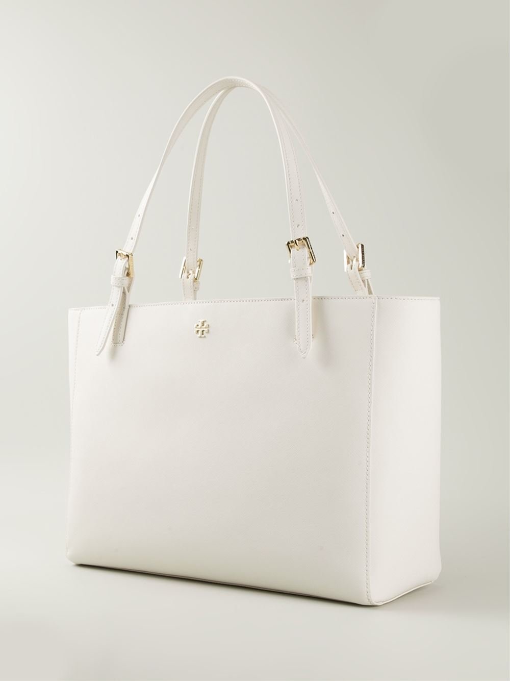 Tory Burch York Buckle Leather Tote in White | Lyst