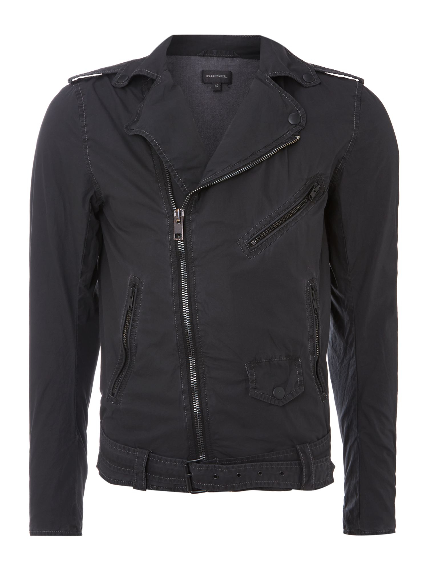 Diesel Belted Cotton Biker Jacket in Black for Men Lyst