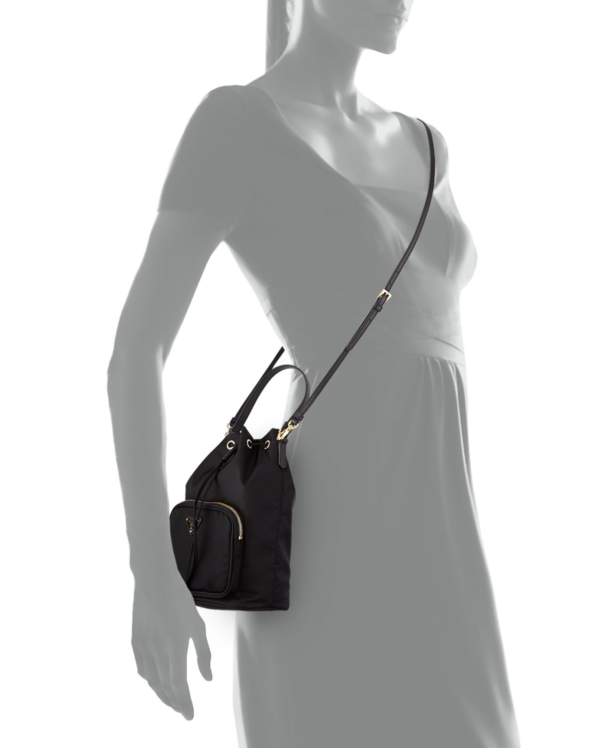 Prada Tessuto Mini Bucket Bag in Black - Lyst