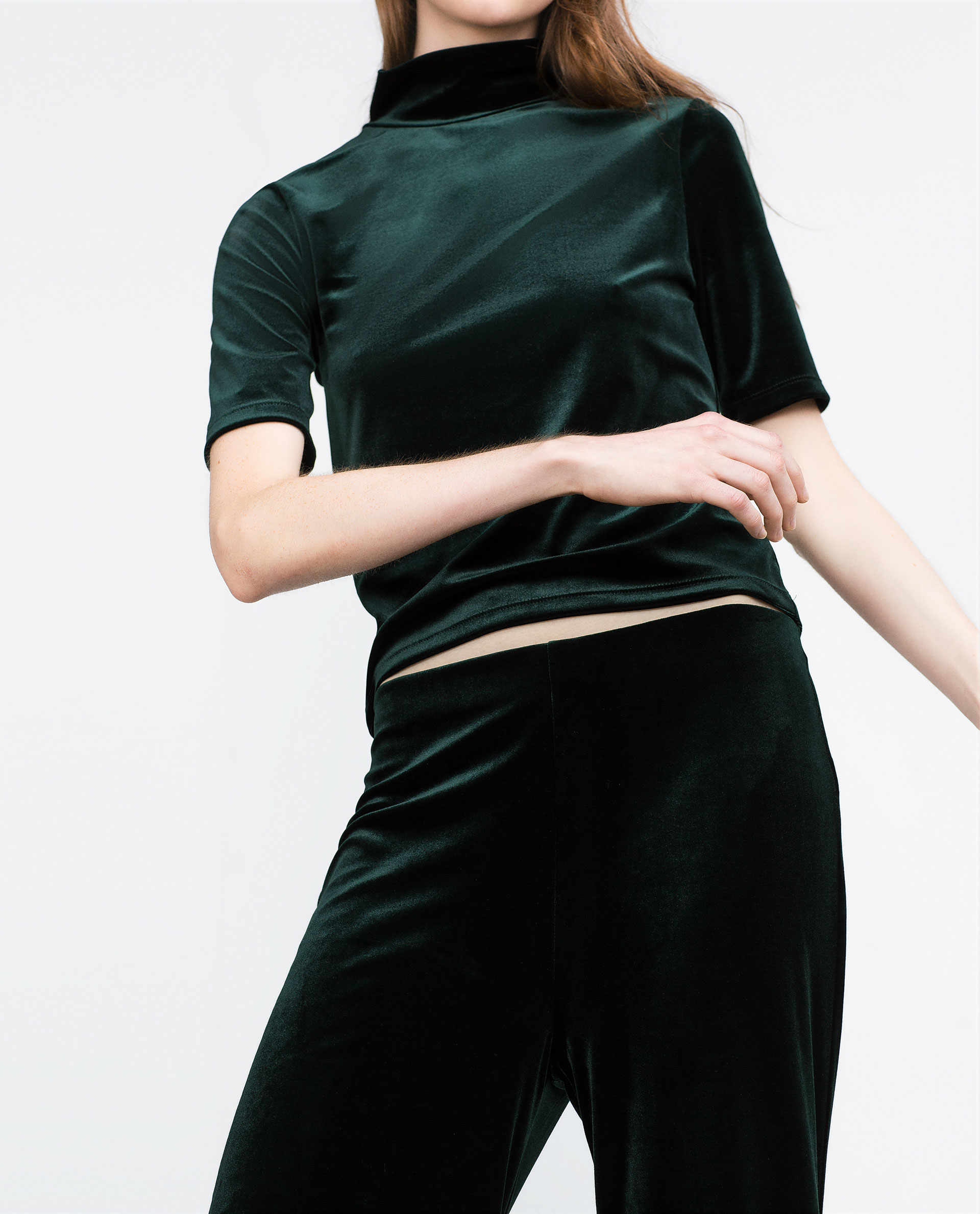 Zara Velvet Top in Green | Lyst