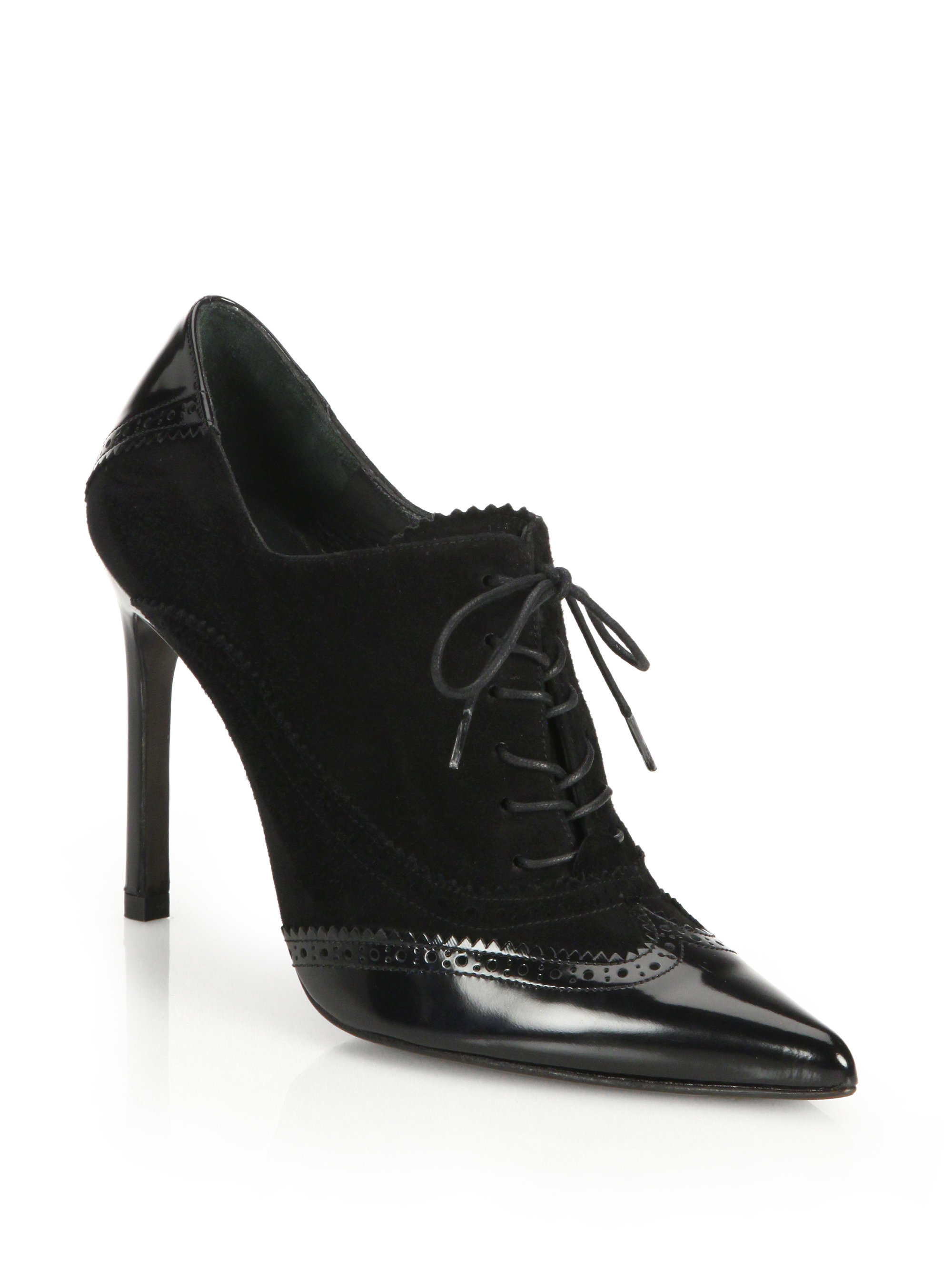 black patent leather wingtip shoes
