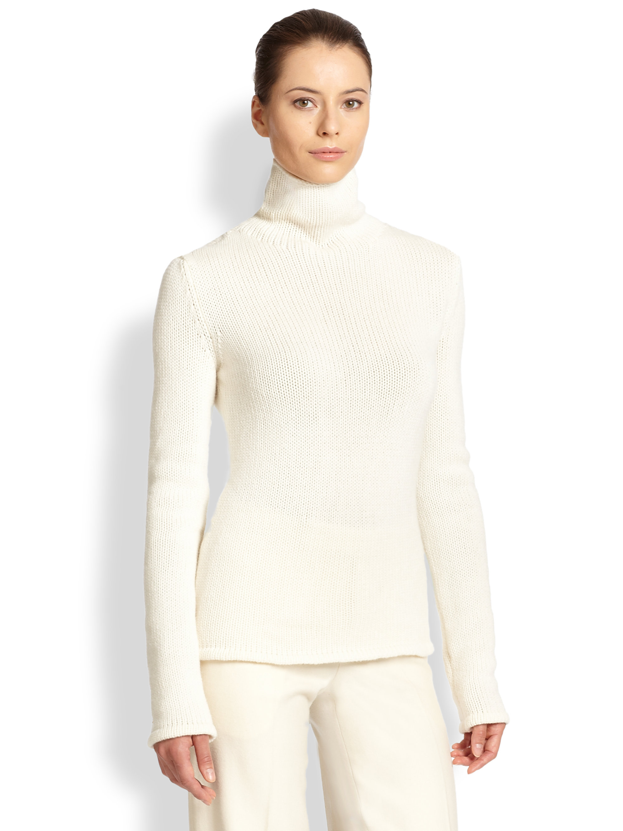 Ralph Lauren Collection Stockinettestitch Cashmere Turtleneck Sweater in  White | Lyst