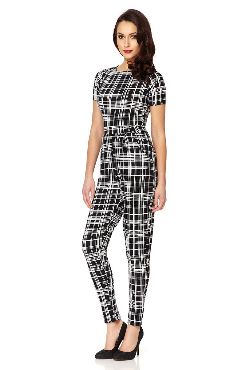 Quiz Black Crepe Check Jumpsuit in Black Lyst