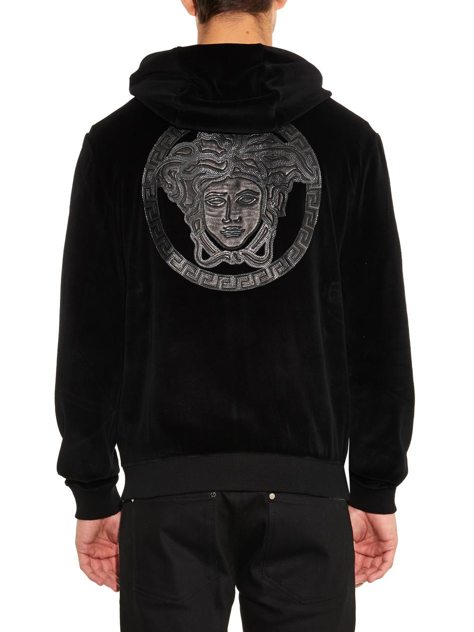 Versace Medusa Hooded Velour Sweatshirt in Black for Men | Lyst