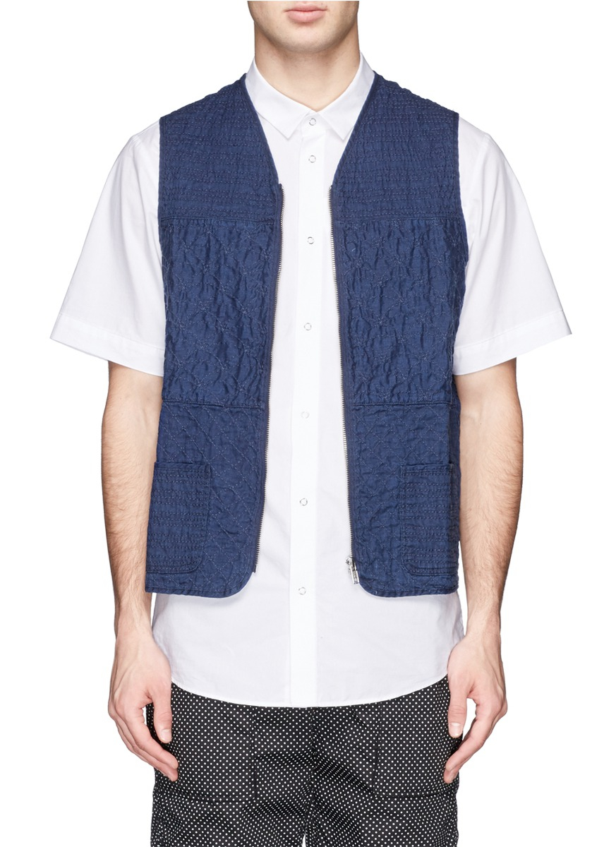 YMC Sashiko Stitch Pattern Linen Waistcoat in Blue for Men - Lyst