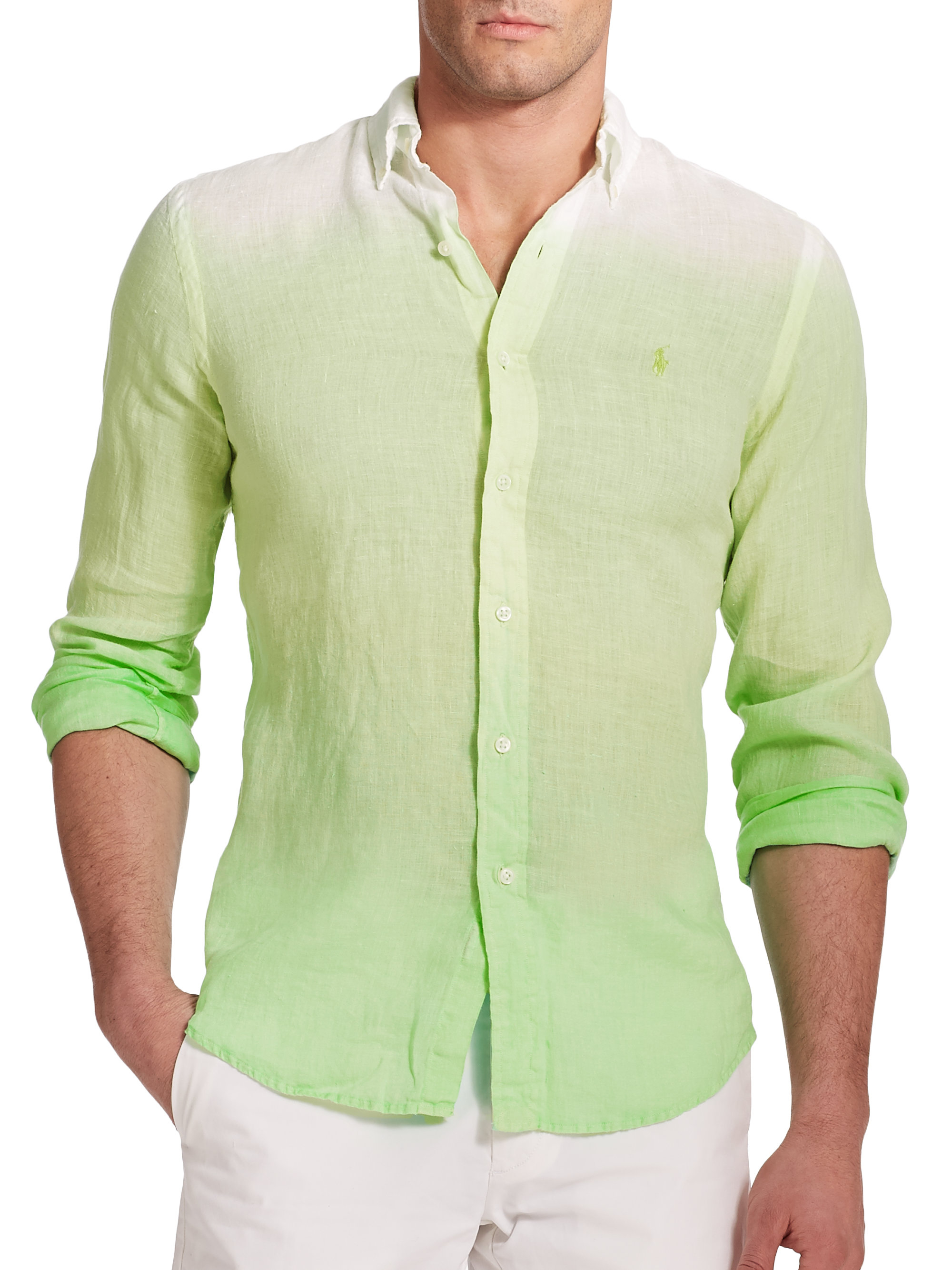 Polo Ralph Lauren Dip-Dyed Linen Sportshirt in Lime (Green) for Men - Lyst