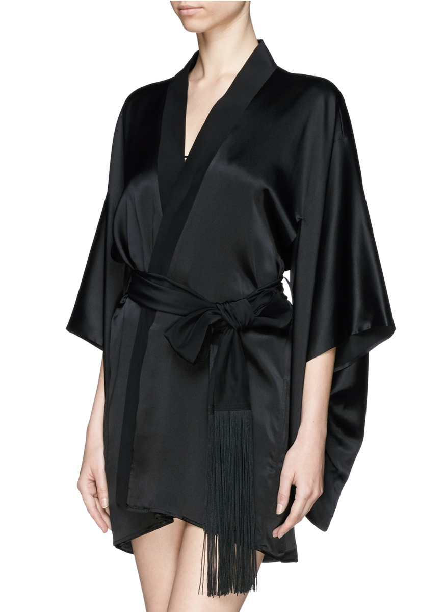 Kiki de Montparnasse 'amour' Silk Kimono Robe in Black | Lyst