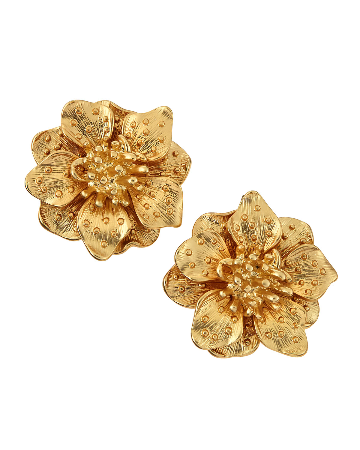 Lyst - Kenneth Jay Lane Satin Golden Flower Clip Earrings in Metallic