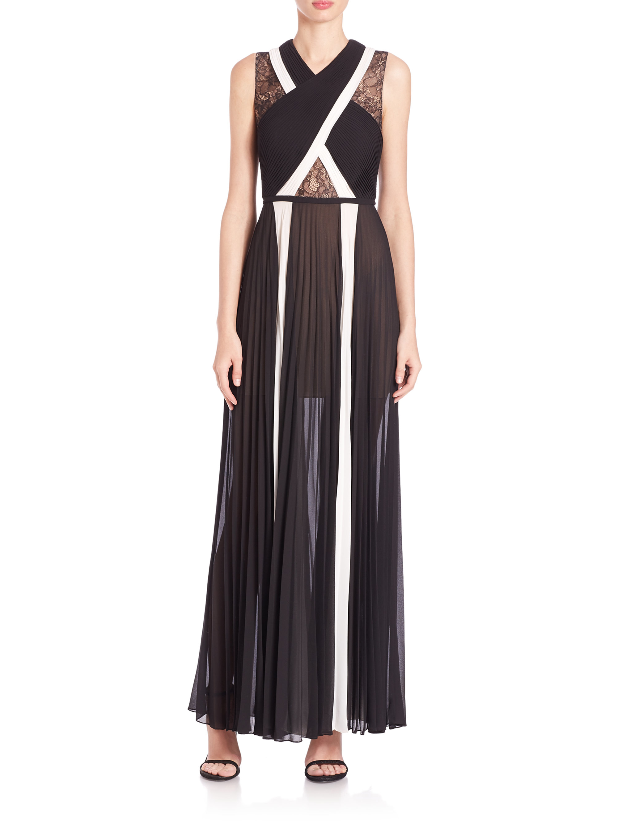 bcbg black and white gown