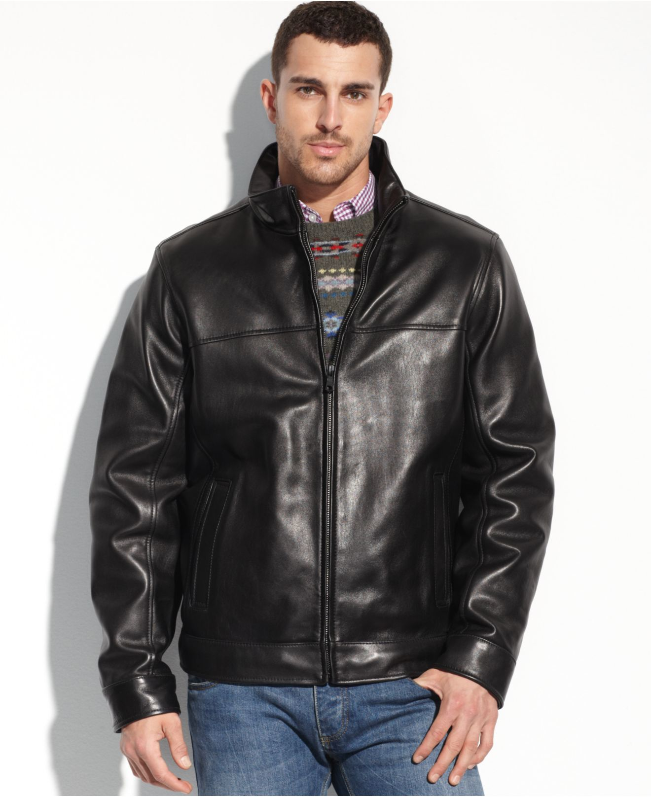 Lyst - Tommy Hilfiger Smooth Lamb Leather Stand Collar Jacket for Men