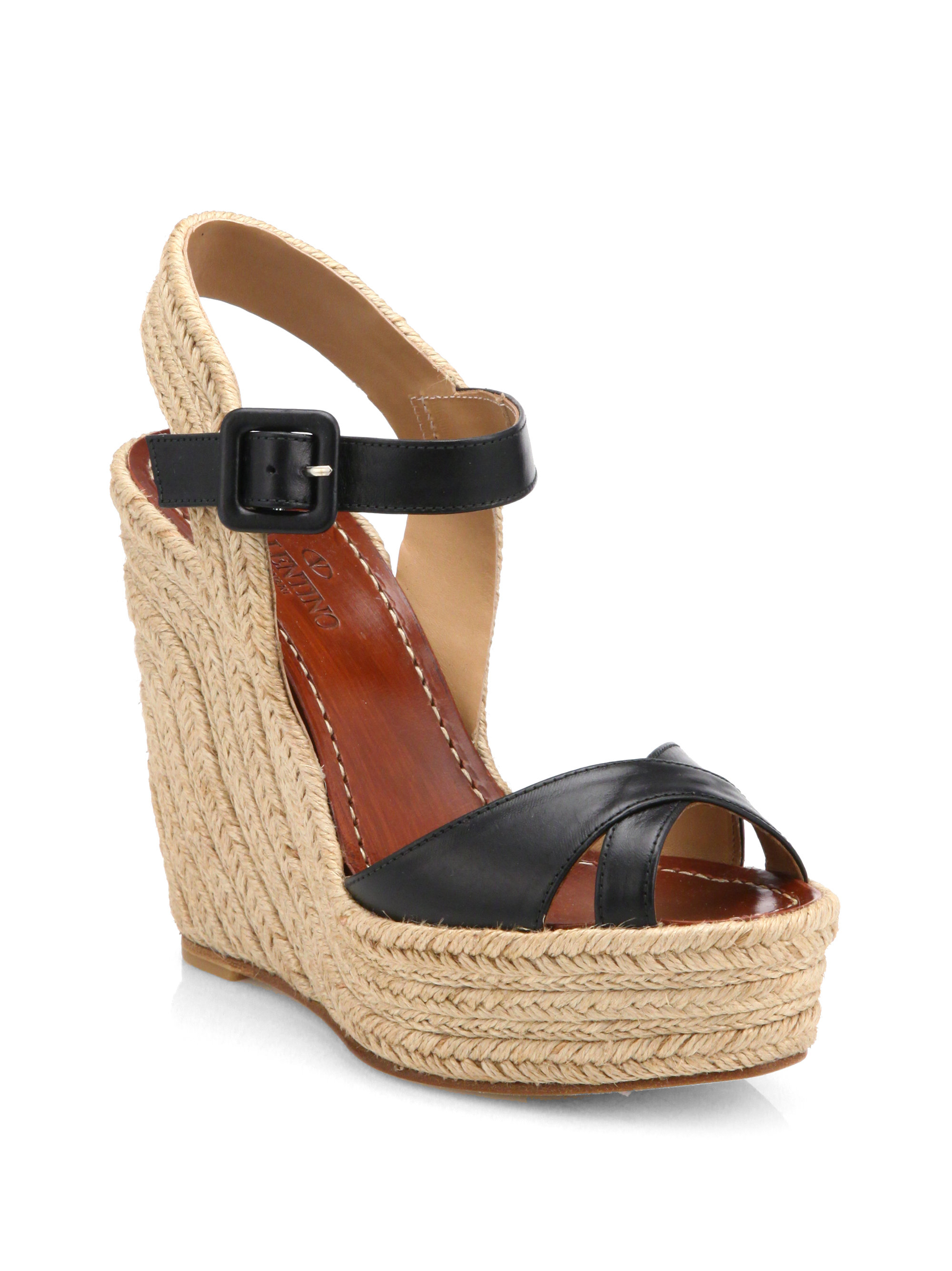 valentino espadrille wedge black
