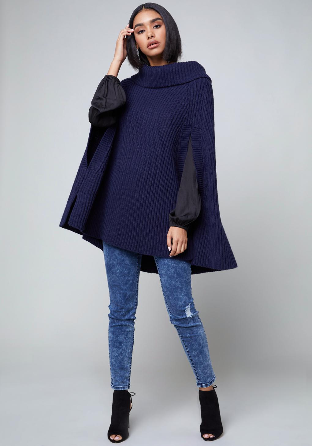 Bebe Synthetic Soulie Poncho Sweater In Blue Lyst