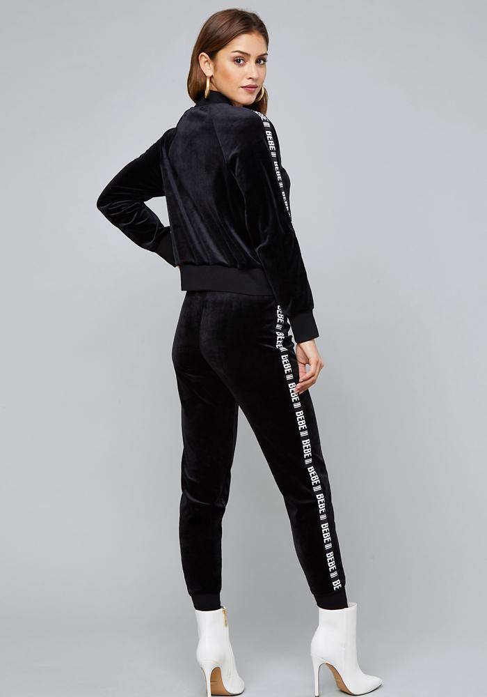 Bebe Denim Alianna Velourlogo Tape Jacket In Black Lyst