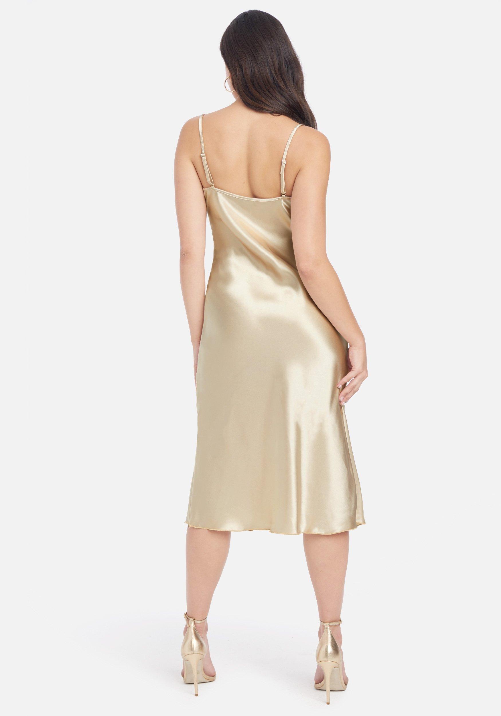 Bebe Satin Cowl Neck Slip Midi Dress In Champagne Natural Lyst
