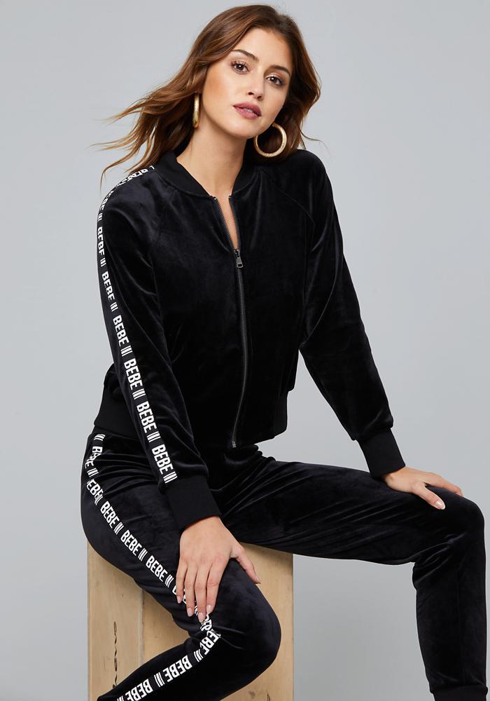 Bebe Denim Alianna Velourlogo Tape Jacket In Black Lyst