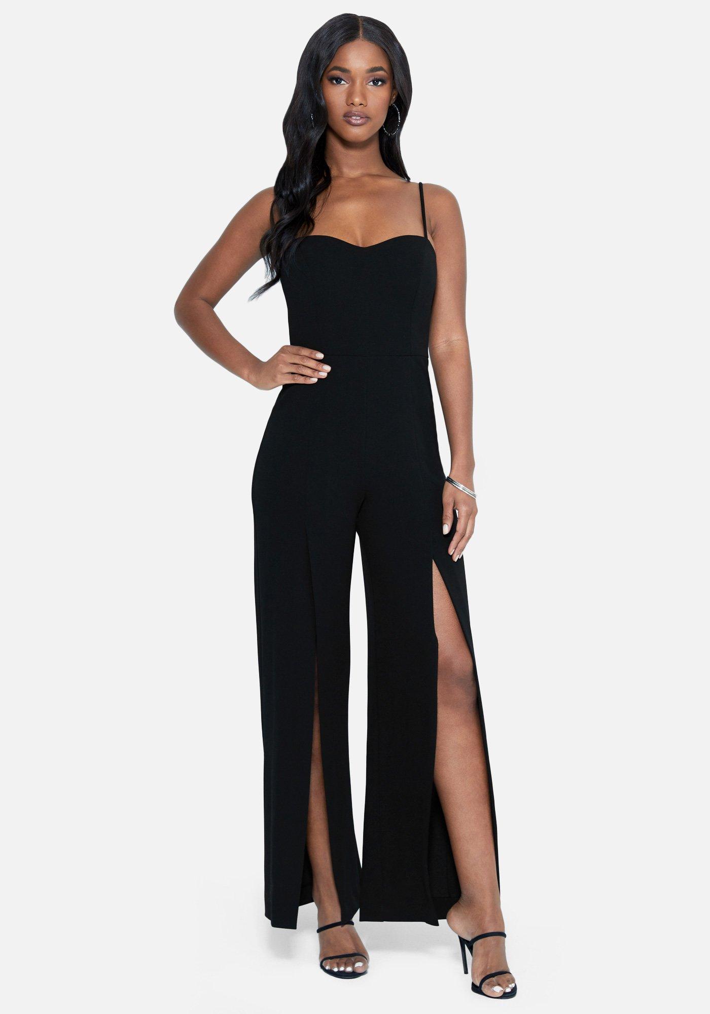 Bebe Synthetic Open Leg Scuba Jumpsuit in Black - Lyst