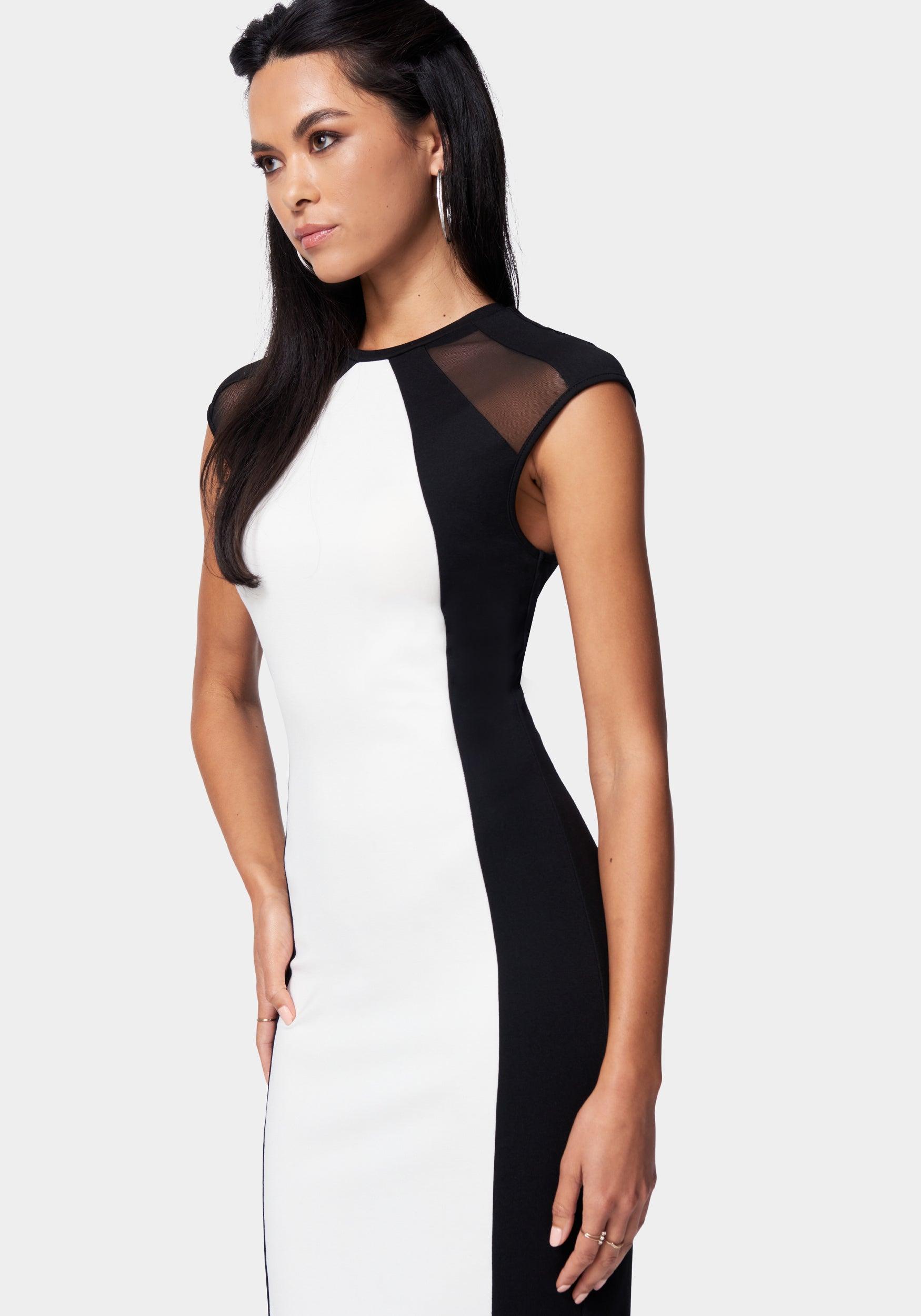 Bebe Color Blocked Cap Sleeve Midi in 