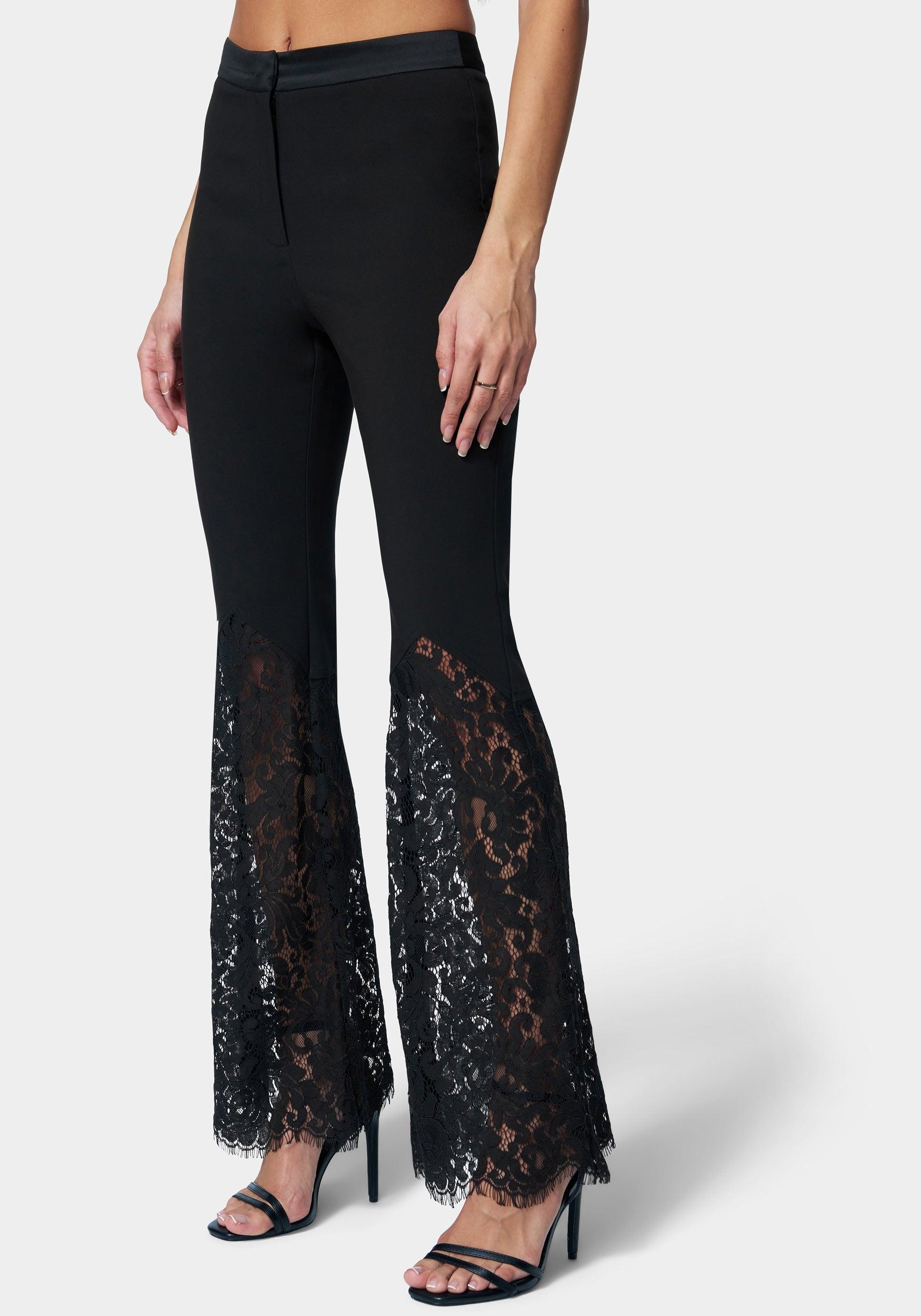 Bebe Satin Lace Flared Pant in Blue Lyst