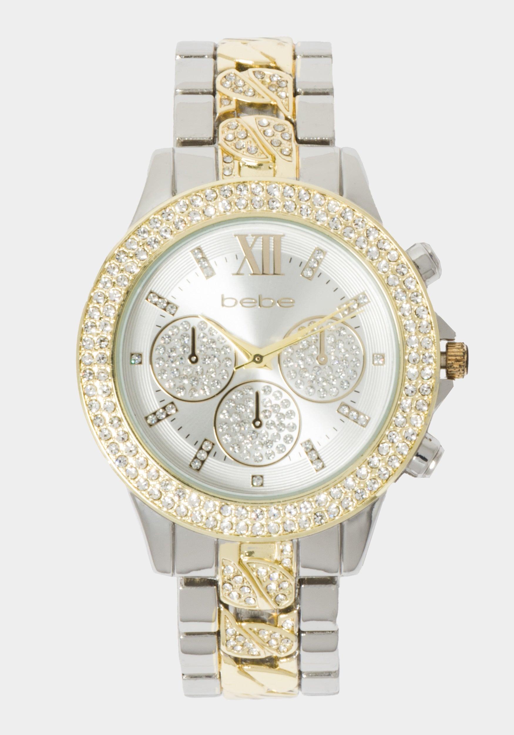 Bebe Silver Dial Crystal Bezel Watch in Metallic Lyst