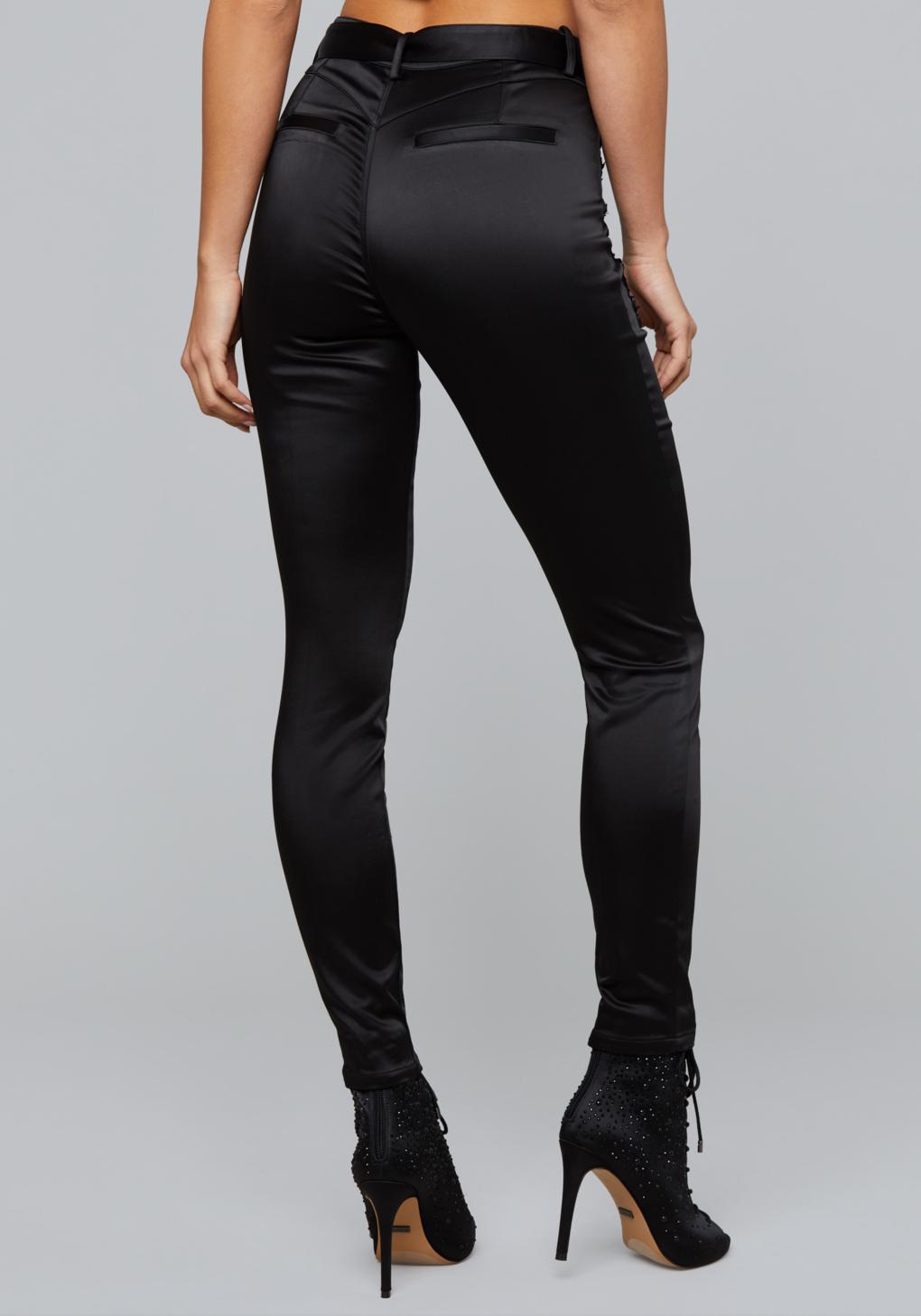 Bebe Embellished Satin Pants in Black 