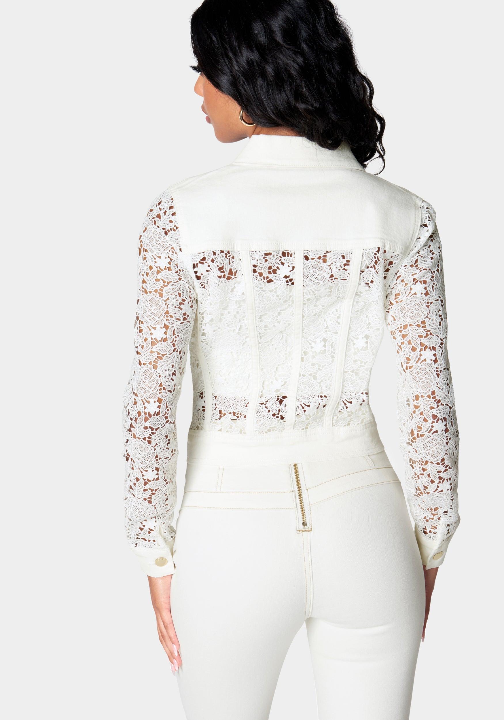White lace top denim jacket