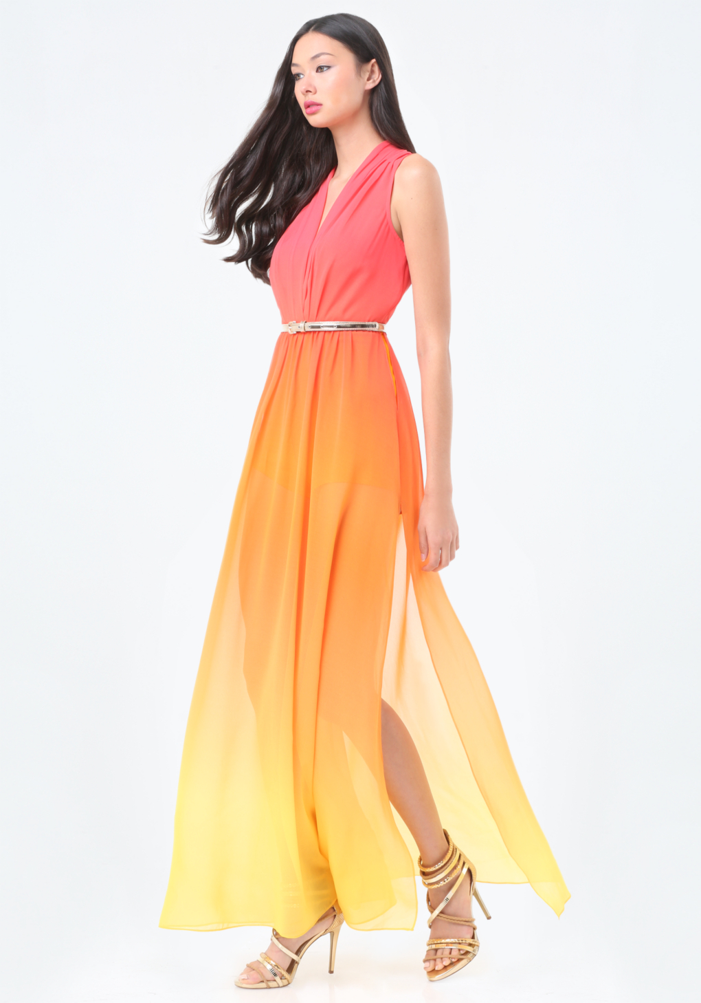 red orange yellow sunset ombre dress