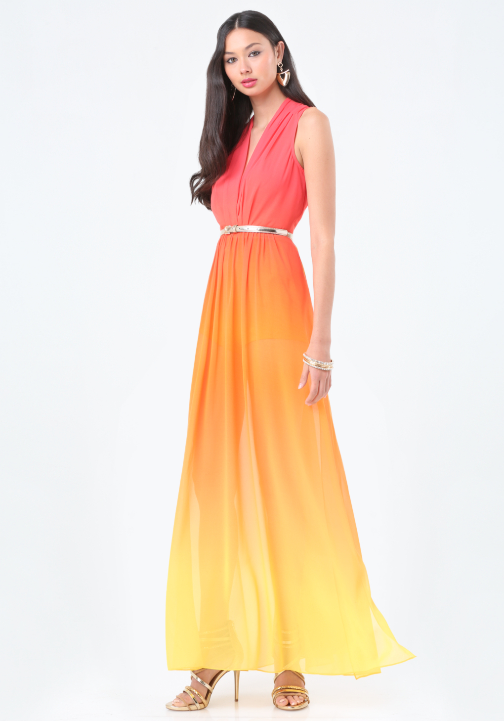 Bebe Ombre High Slit Gown in Orange | Lyst