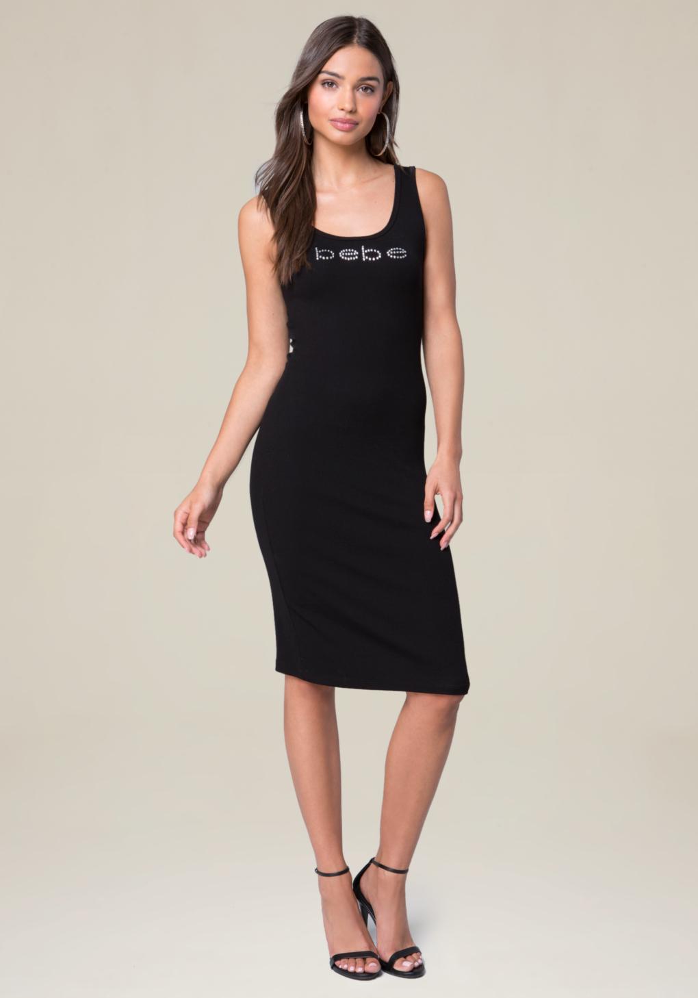 Bebe Synthetic Logo Ribbed Tank Dress In Black Lyst Bebe Synthetic Logo Ribbed Tank Dress In Black Lyst