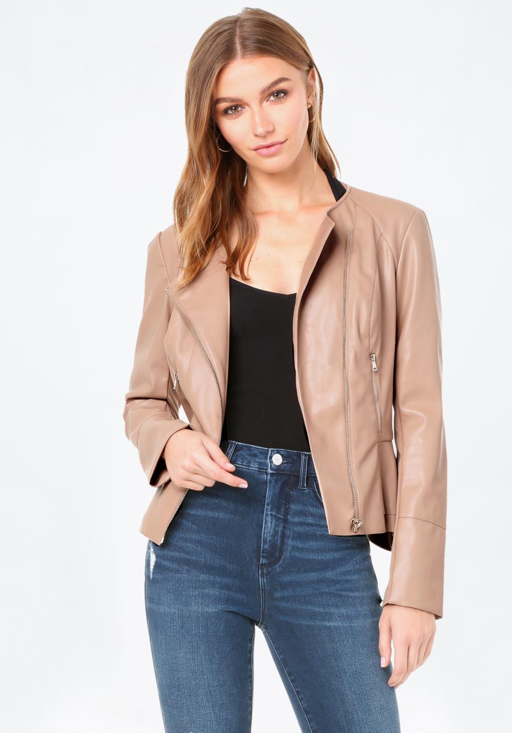 Bebe Faux Leather Peplum Jacket Lyst Bebe Women S Faux Leather Peplum Jacket
