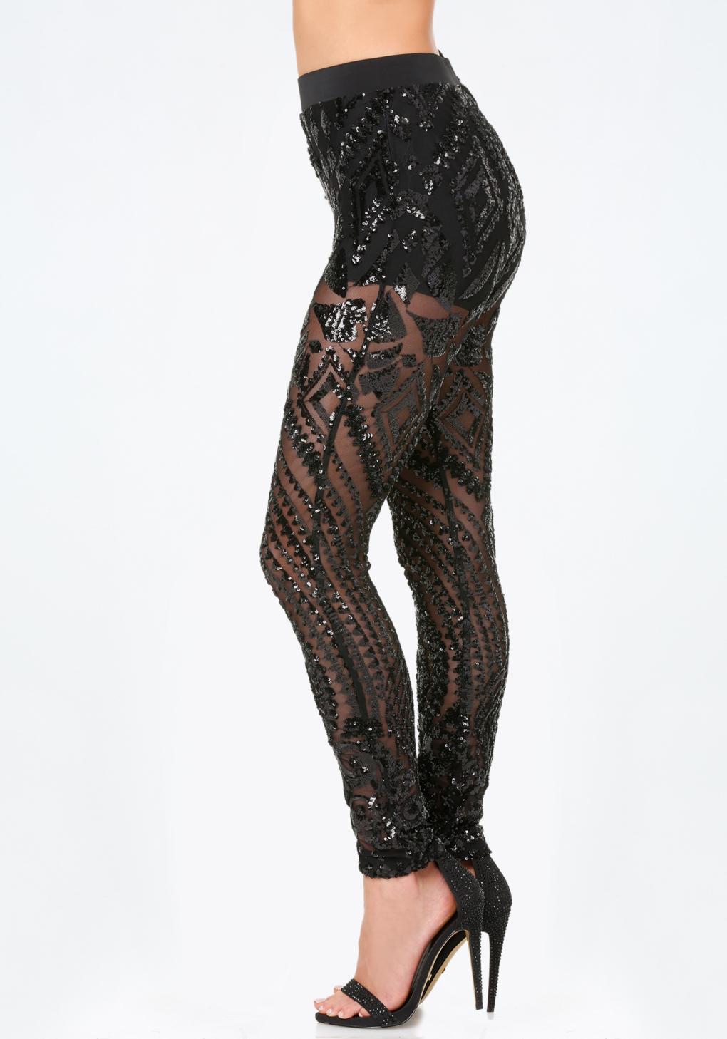 sequin mesh pants