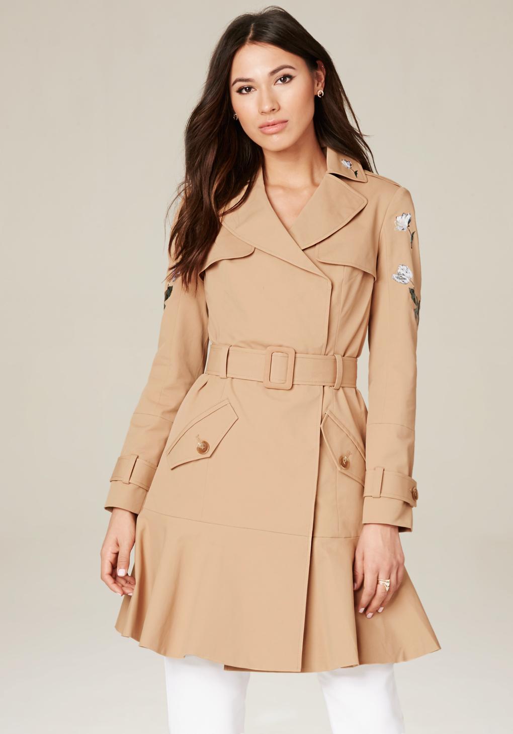 Bebe Cotton Embroidered Trench Coat In Natural Lyst Bebe Cotton Embroidered Trench Coat In Natural Lyst