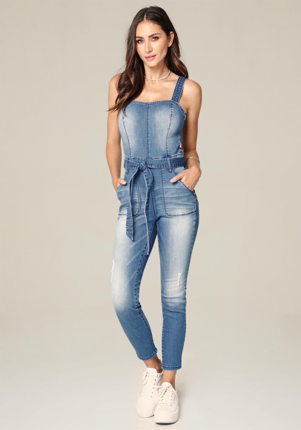 denim belted jumpsuit