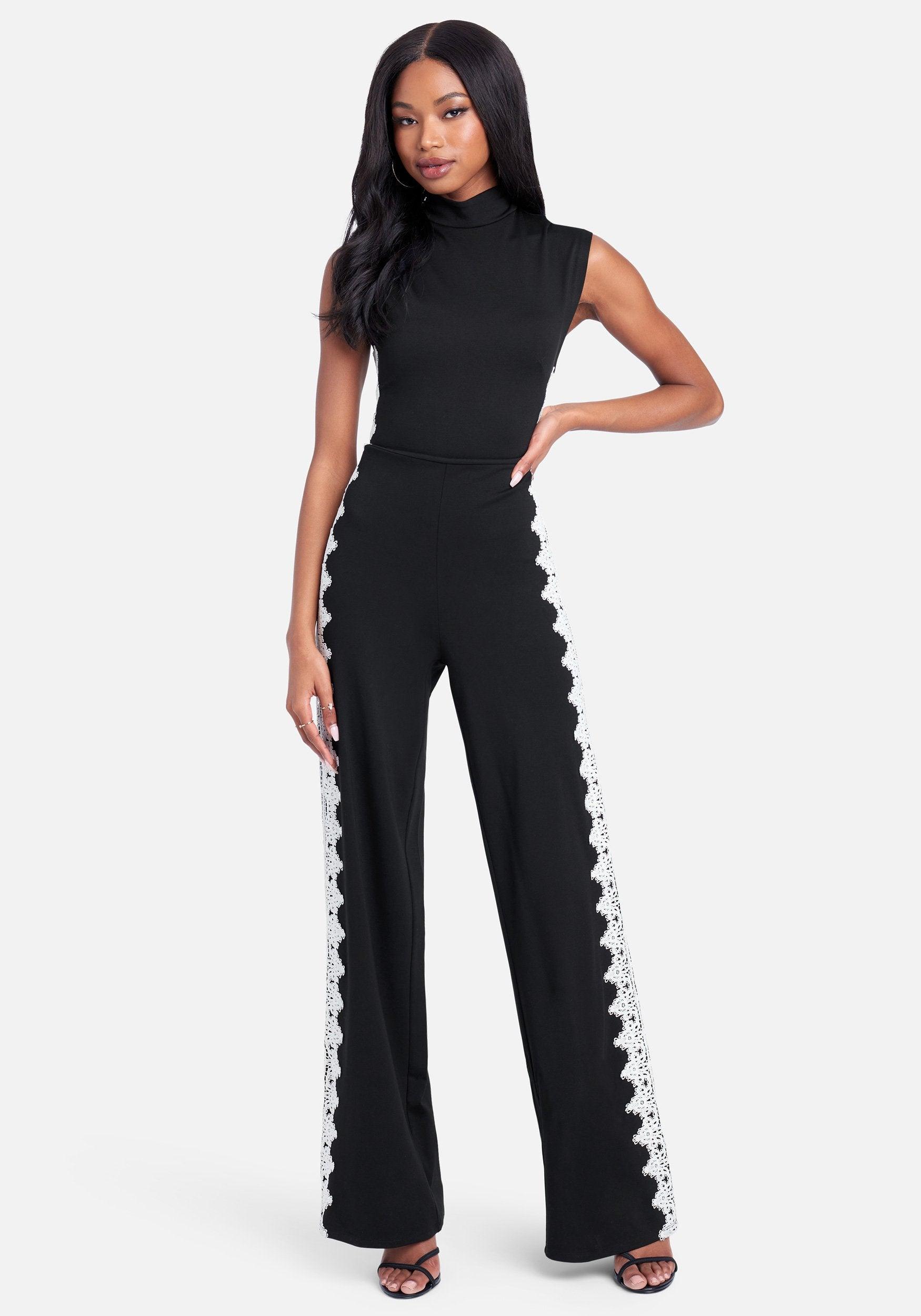 Bebe Synthetic Lace Trim Mock Neck 