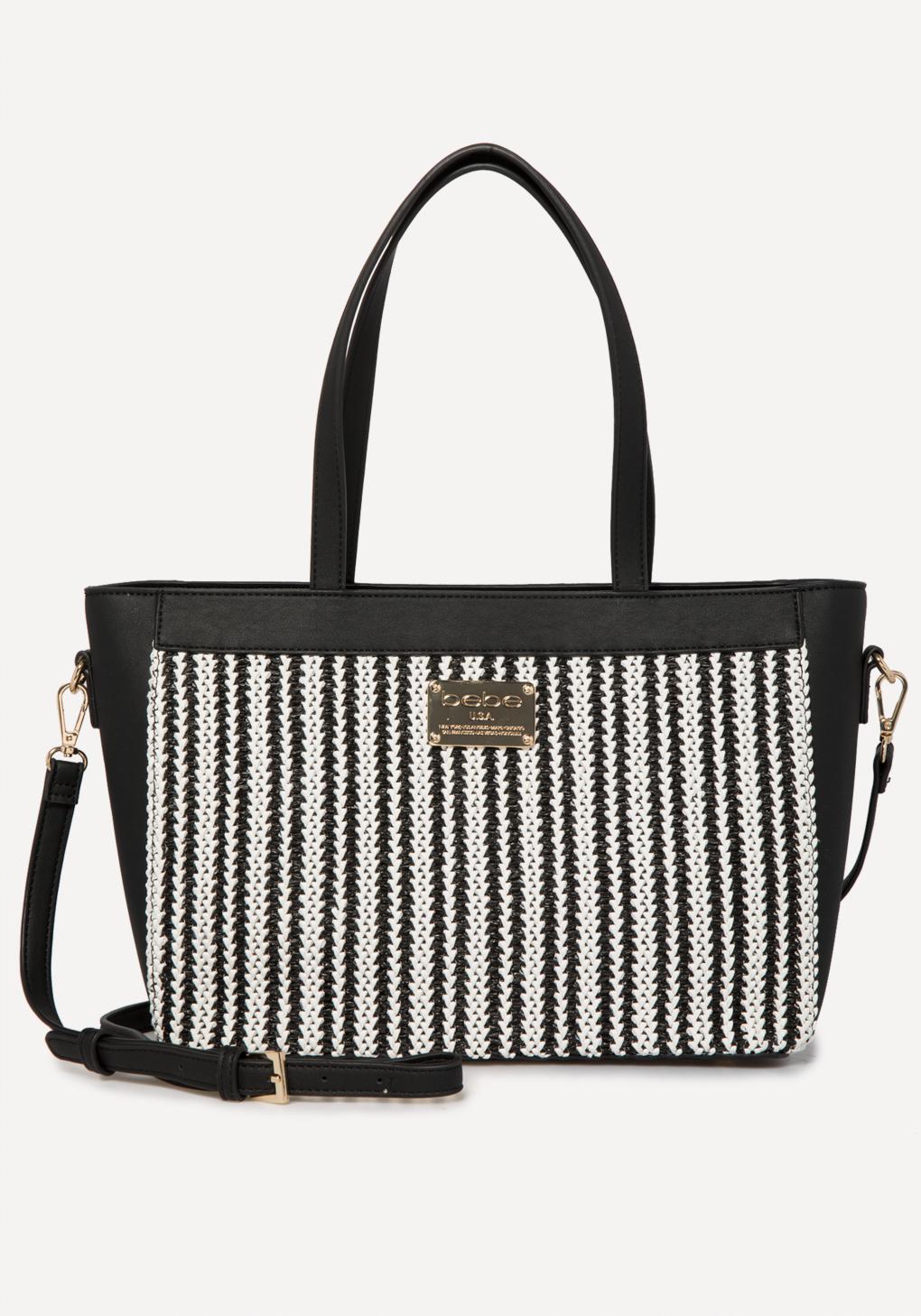 Bebe Basketweave Tote In Black White Black Lyst