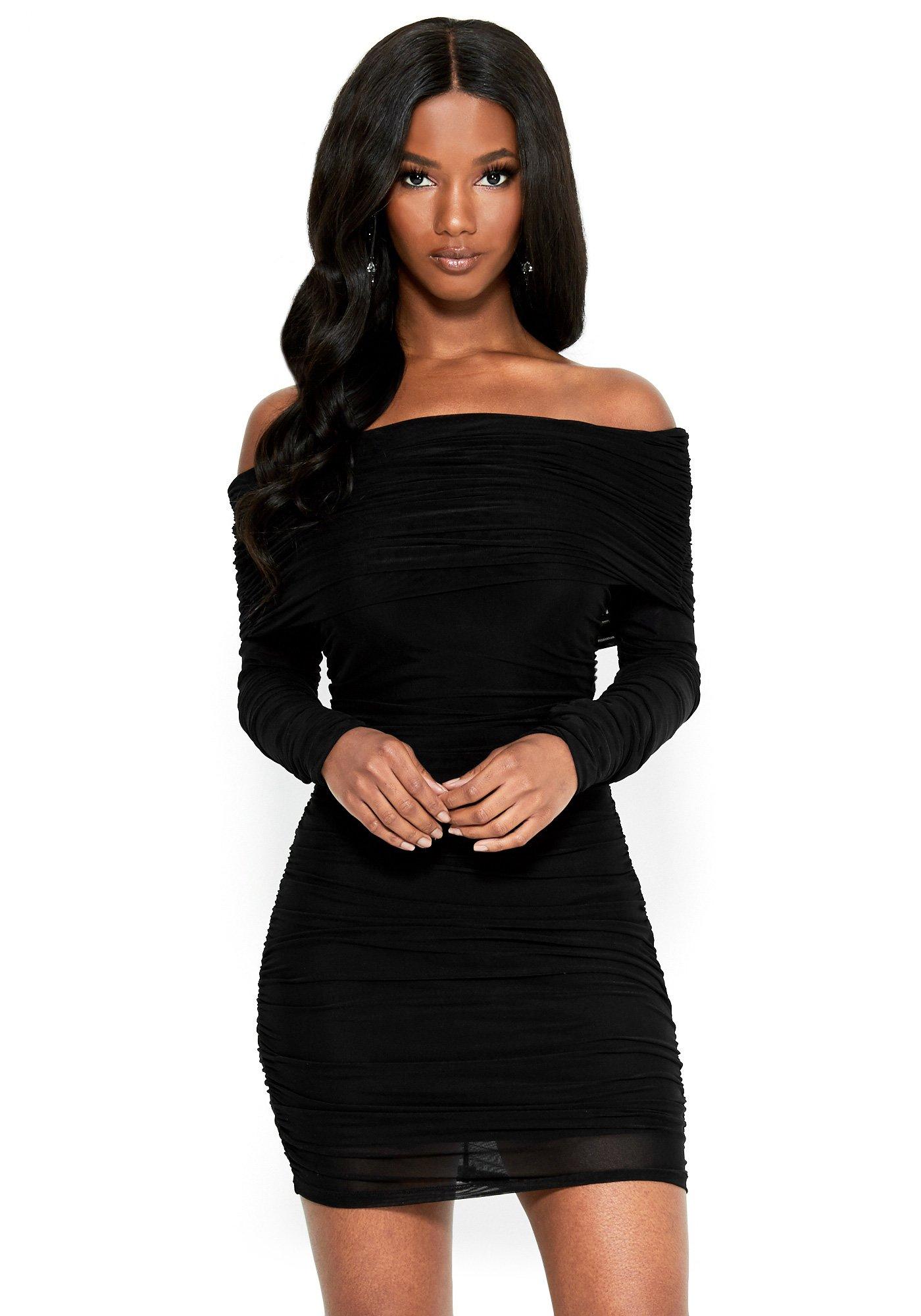 Bebe Synthetic Off The Shoulder Mesh Dress in Black - Lyst