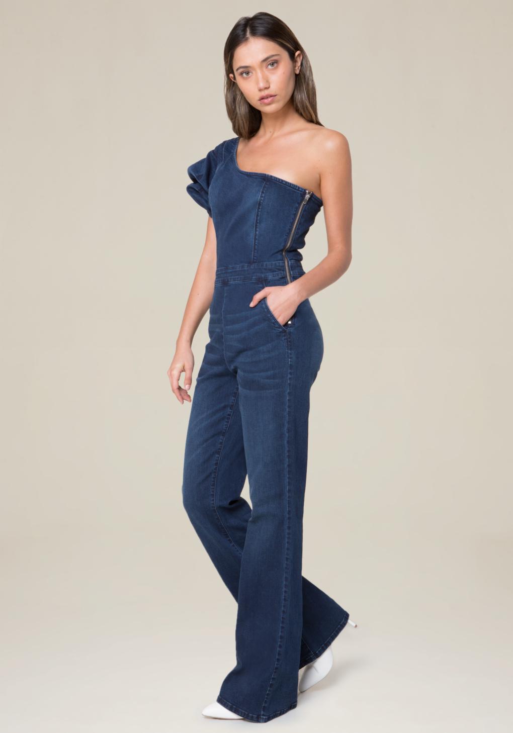 bebe one shoulder jumpsuit