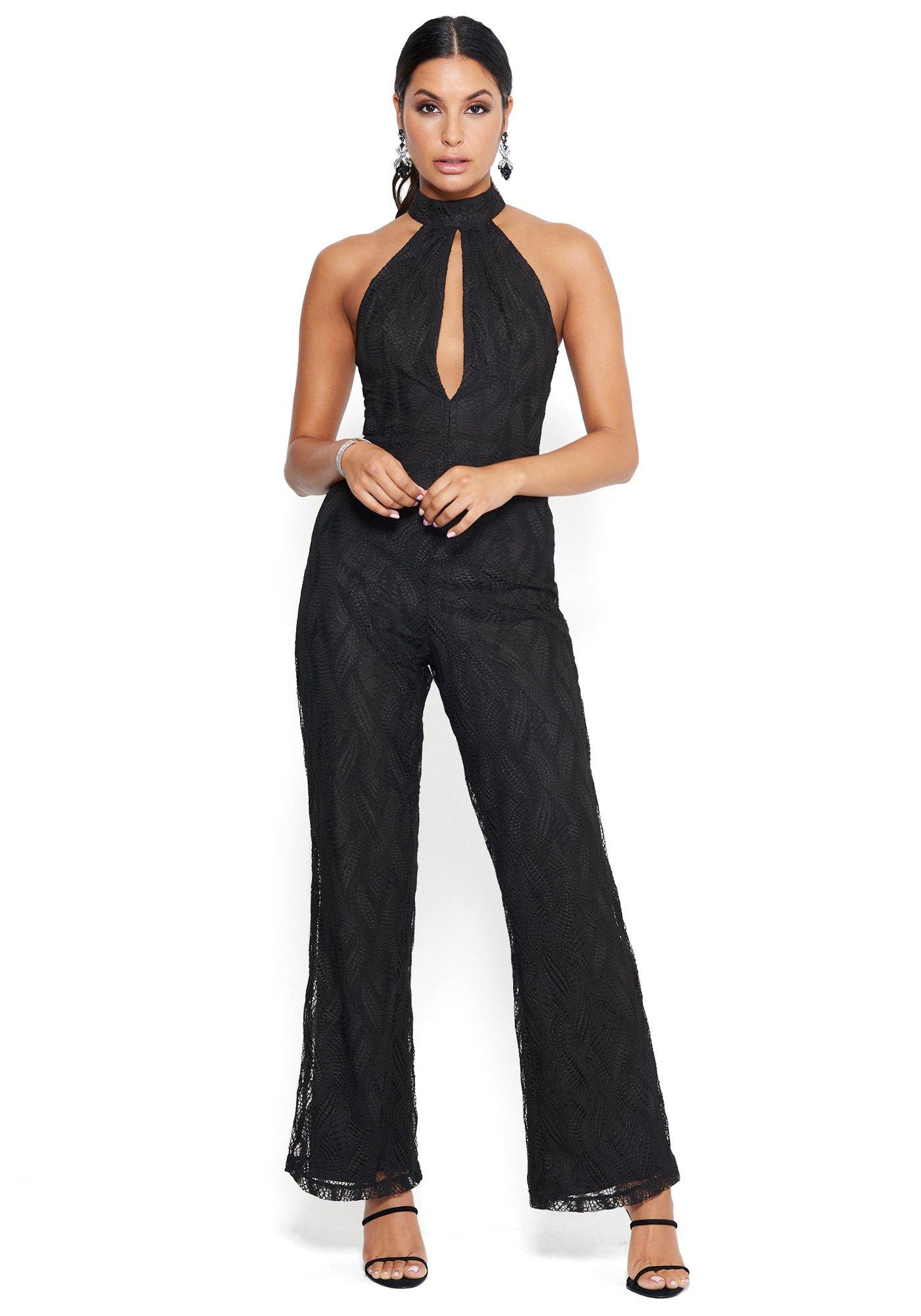 Bebe Embroidered Lace Jumpsuit in Black - Lyst