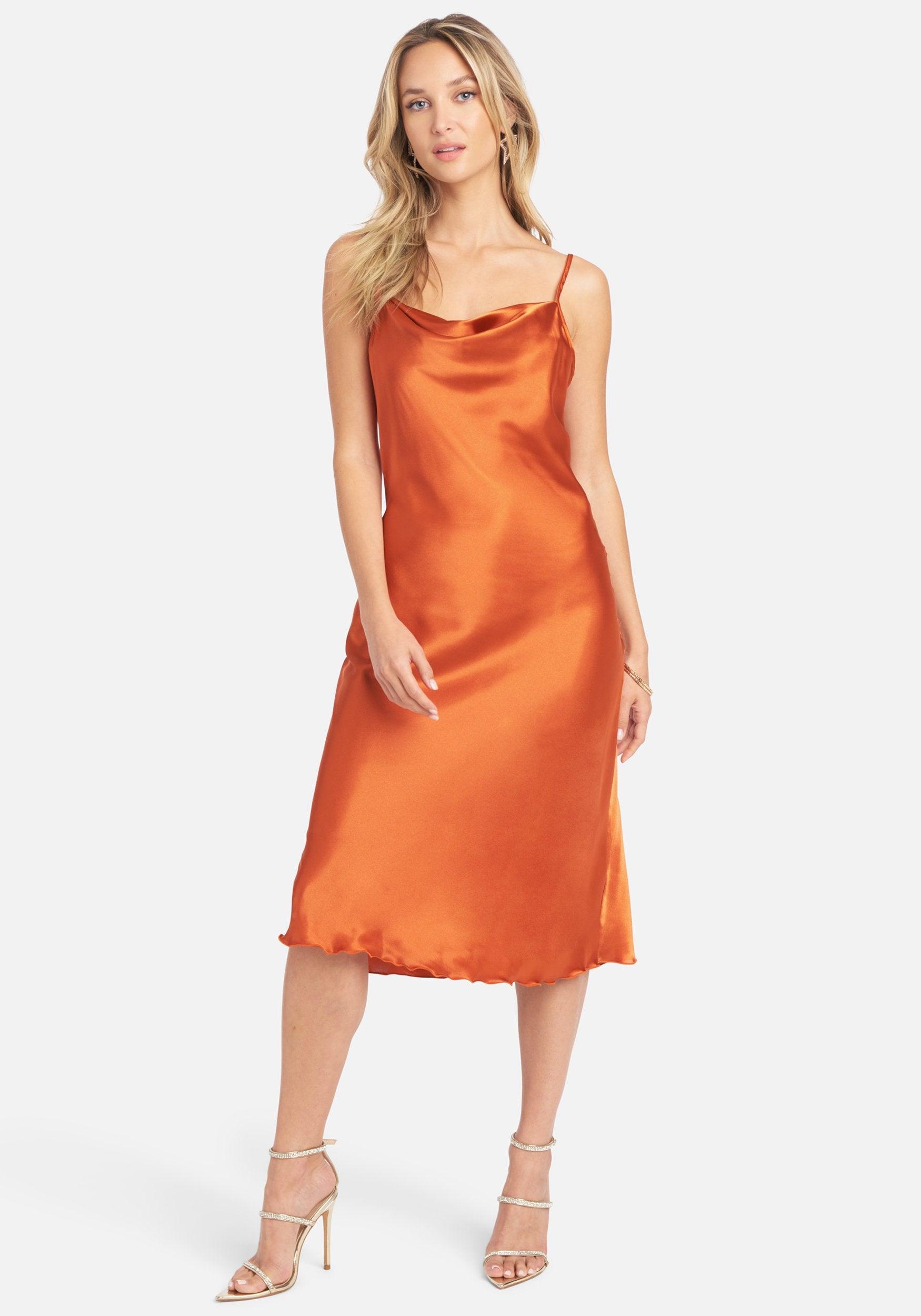 satin rust orange dress