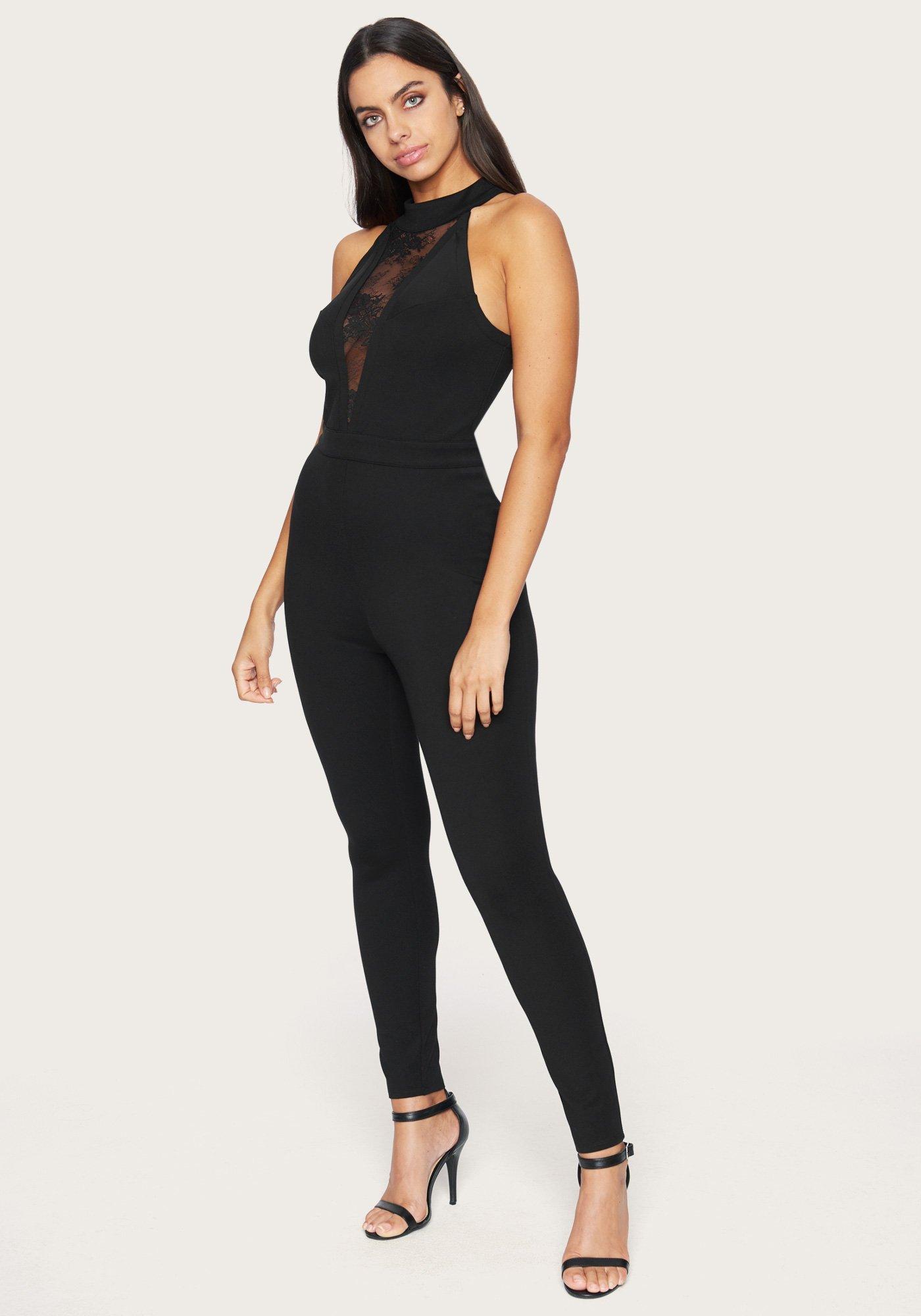 Bebe Ponte And Lace Jumpsuit in Black - Lyst