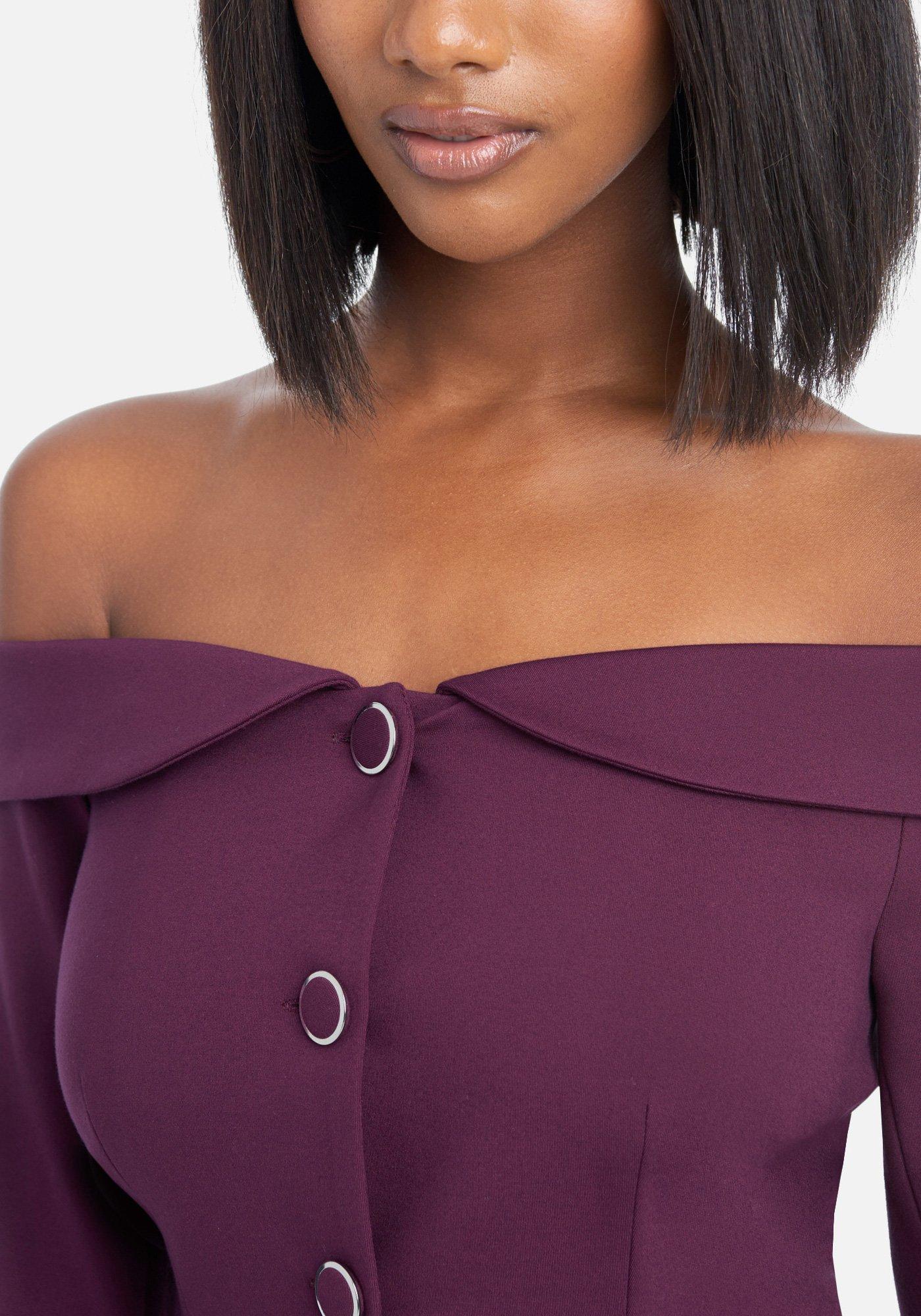 Bebe Synthetic Off Shoulder Button Up Blazer Jacket In Plum Purple Lyst Bebe Synthetic Off Shoulder Button Up Blazer Jacket In Plum Purple Lyst