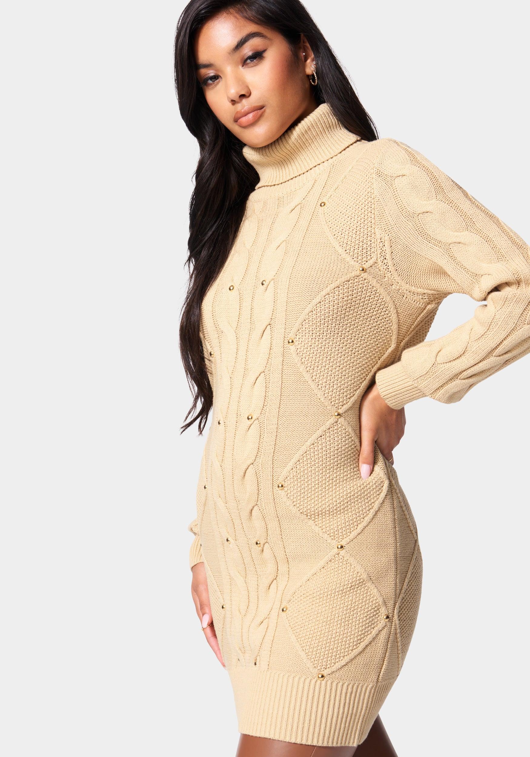 Bebe Cotton Stud Detail Tunic Sweater 