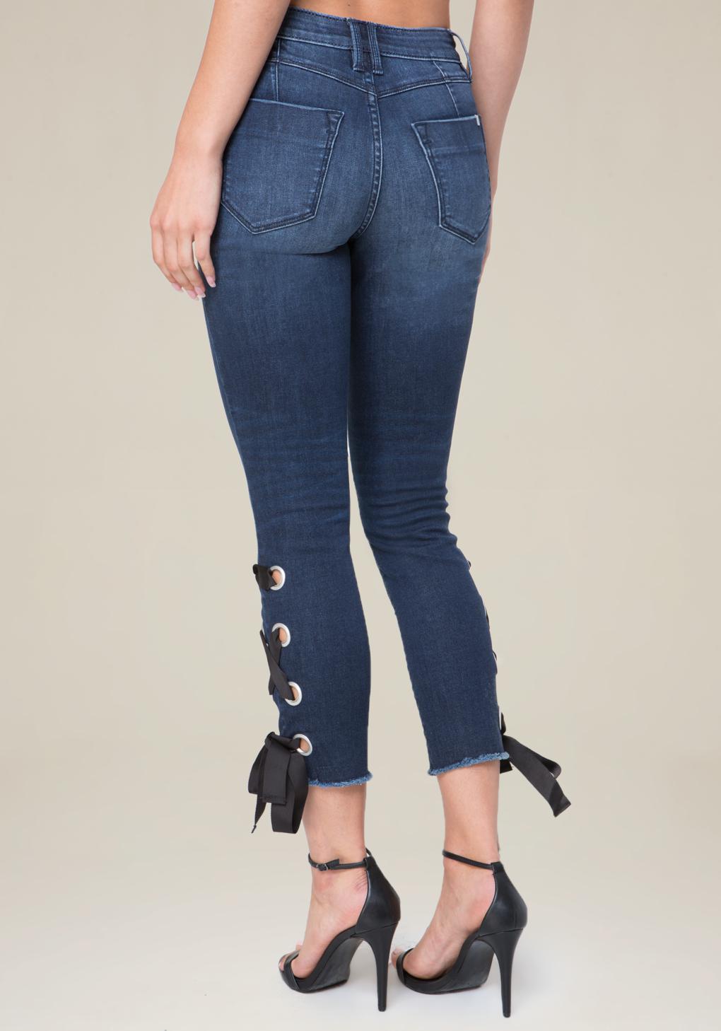 Lyst Bebe Lace Up Heartbreaker Jeans in Blue