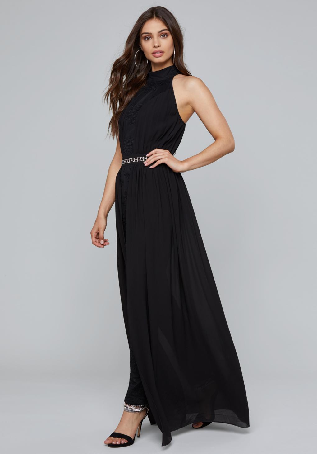 Bebe Synthetic Skirt Overlay Jumpsuit in Black - Lyst