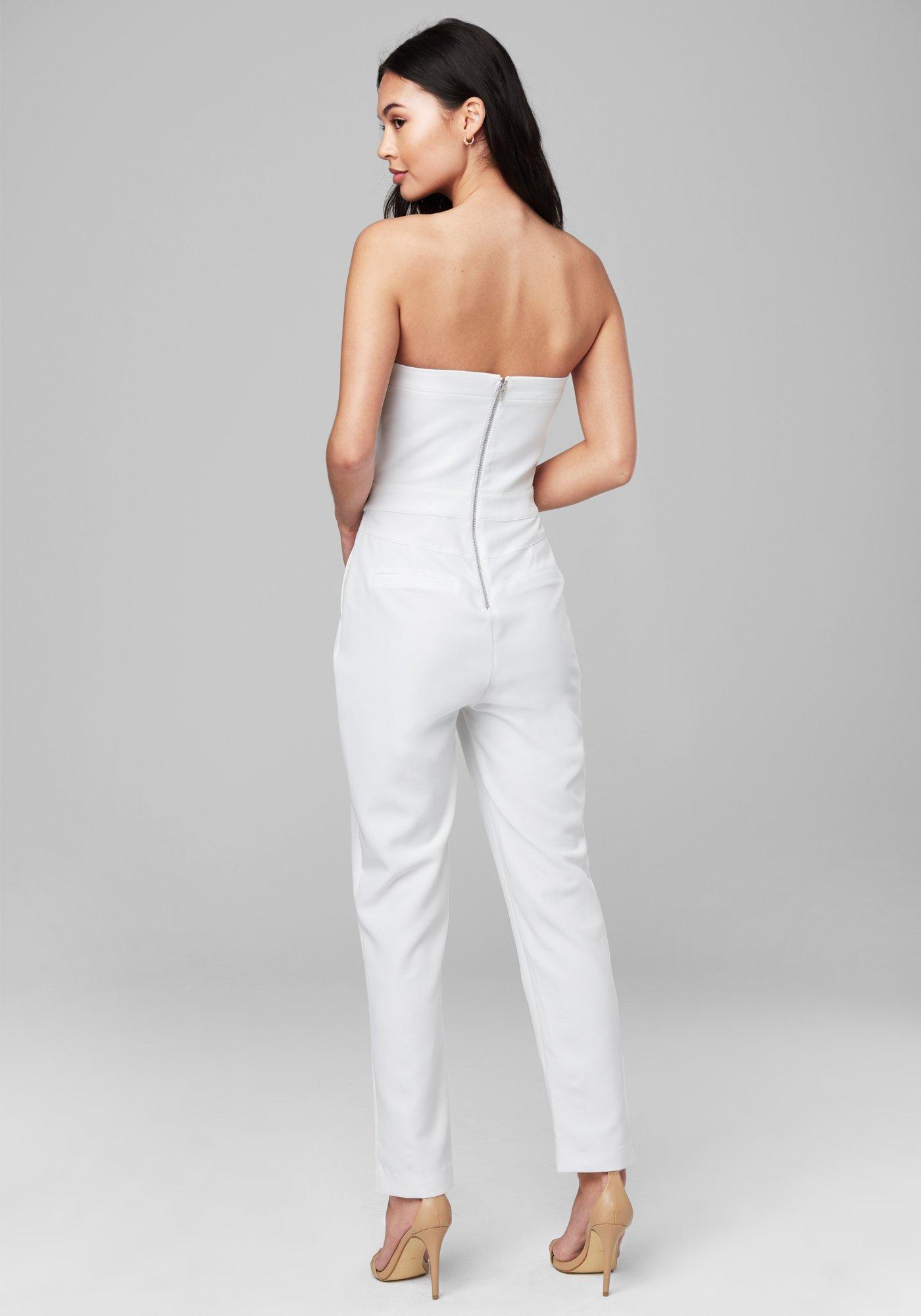 Bebe Synthetic Strapless Bustier Jumpsuit In Bright White White Lyst